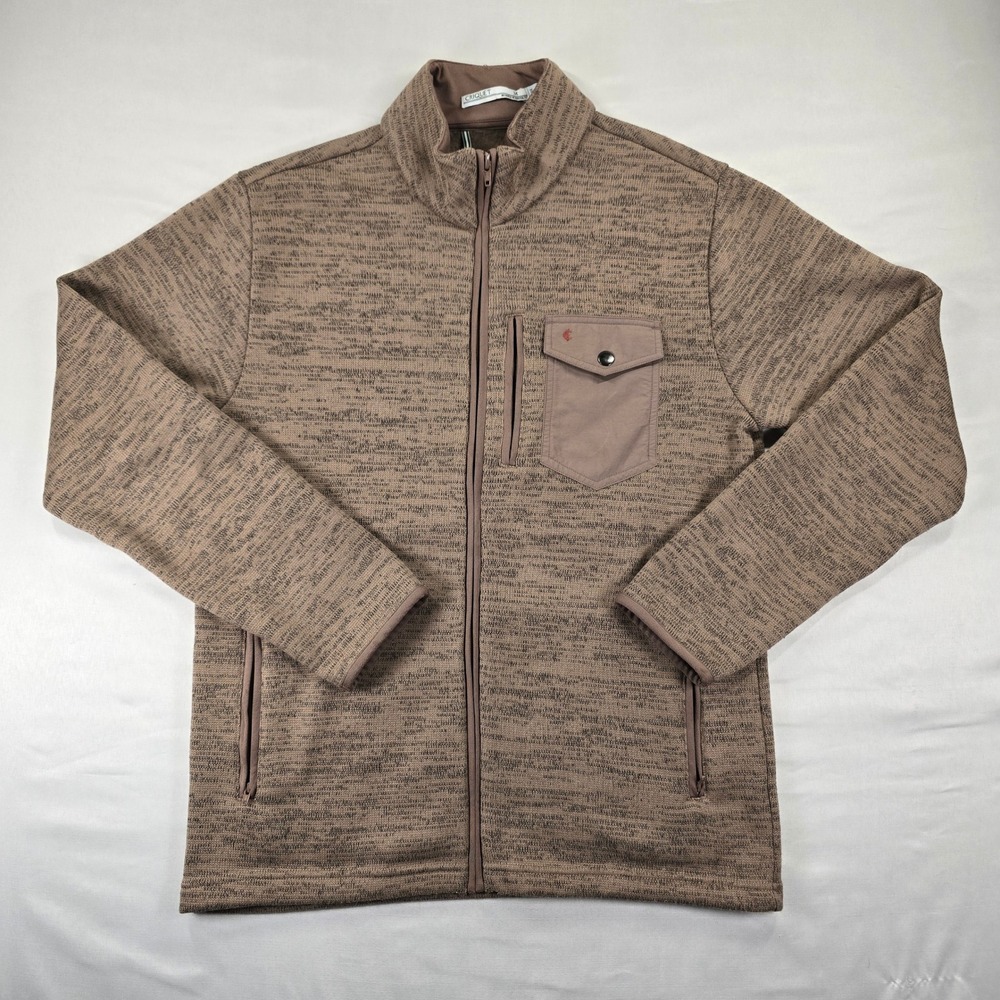 Criquet Mens Full Zip Marled Knit Fleece Jacket Brown Tan Size M H841